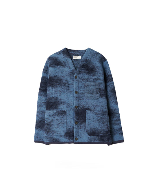 Universal Works Cardigan Cloud Camo Knit Blue