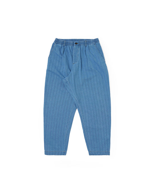 Universal Works Pleasted Track Pant Herringbone Washed Indigo