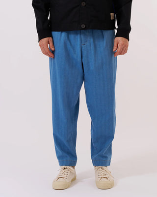 Universal Works Pleasted Track Pant Herringbone Washed Indigo