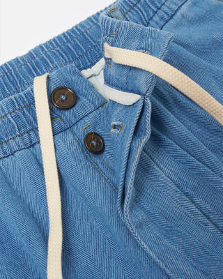 Universal Works Pleasted Track Pant Herringbone Washed Indigo