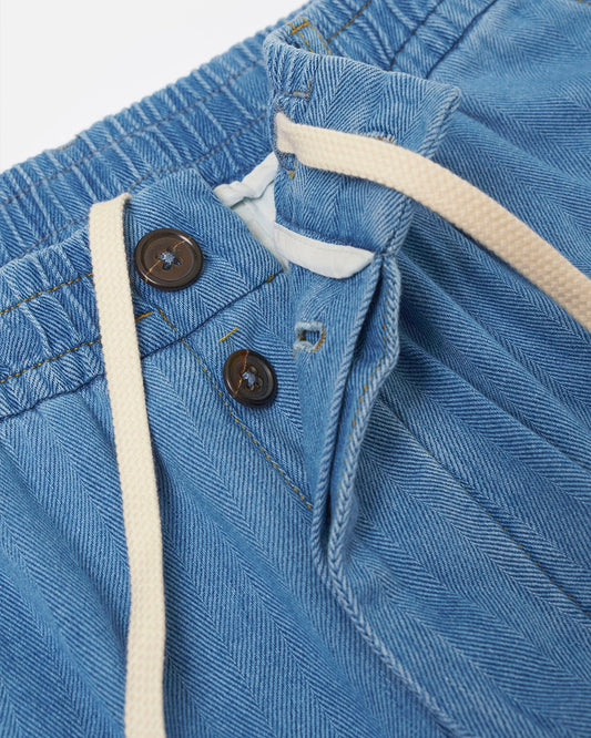 Universal Works Pleasted Track Pant Herringbone Washed Indigo