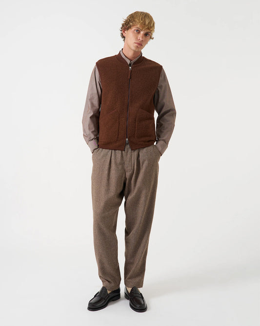 Universal Works Pleated Track Pant Wool Herringbone Brown