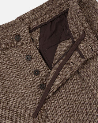 Universal Works Pleated Track Pant Wool Herringbone Brown