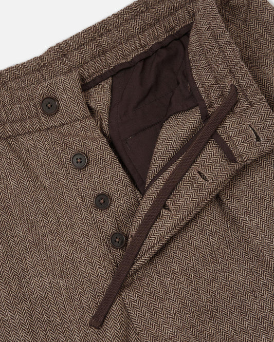 Universal Works Pleated Track Pant Wool Herringbone Brown