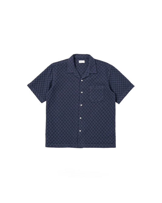 Universal Works Road Shirt Dot Waffle Navy