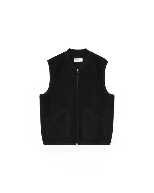 Universal Works Zip Waistcoat Wool Fleece Black