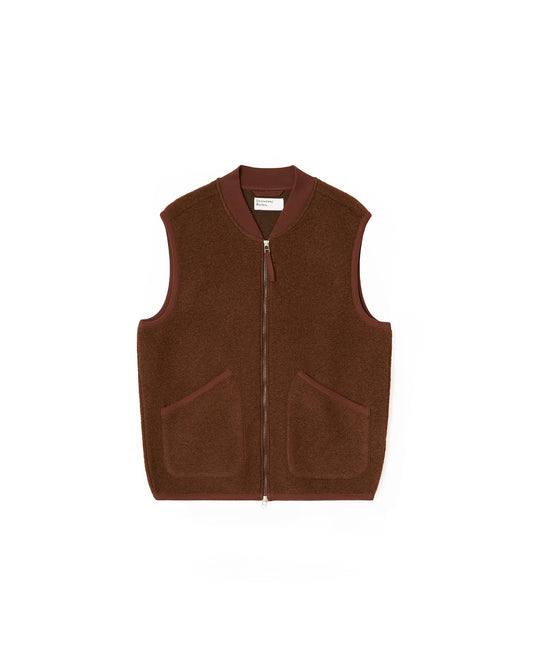 Universal Works Zip Waistcoat Wool Fleece Cacao