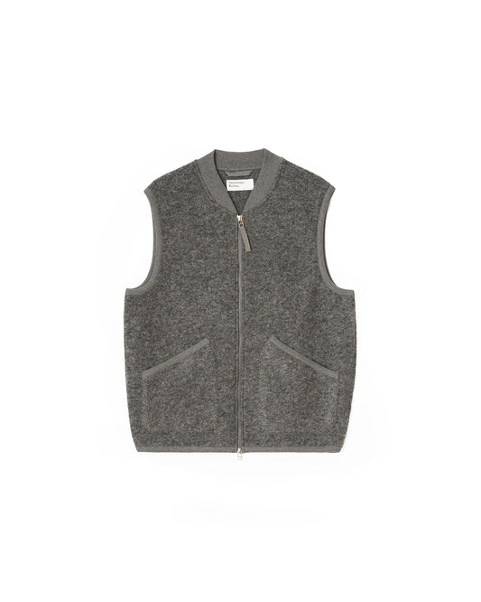 Universal Works Zip Waistcoat Wool Fleece Grey Marl