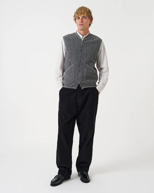 Universal Works Zip Waistcoat Wool Fleece Grey Marl