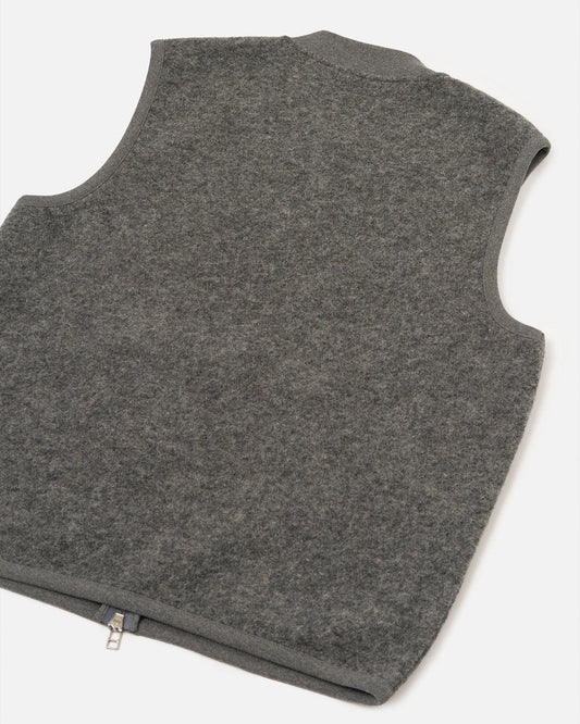 Universal Works Zip Waistcoat Wool Fleece Grey Marl
