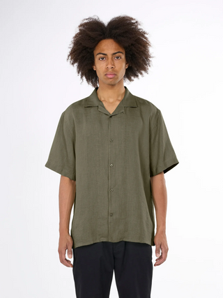 KnowledgeCotton Apparel Box S/S Linen Shirt Burned Olive