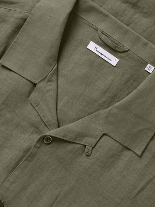 KnowledgeCotton Apparel Box S/S Linen Shirt Burned Olive