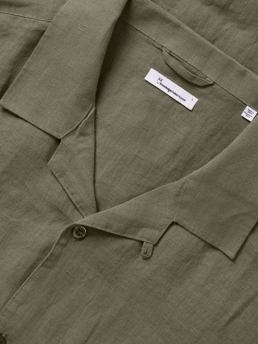 KnowledgeCotton Apparel Box S/S Linen Shirt Burned Olive