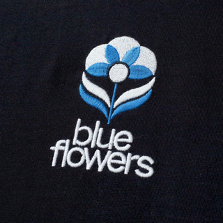 Blue Flowers Flower T-Shirt Black