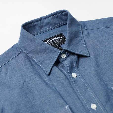 frizmworks cigarette pocket chambray shirt in Indigo adding a functional yet vintage touch Frizmworks Cigarette Pocket Chambray Shirt
