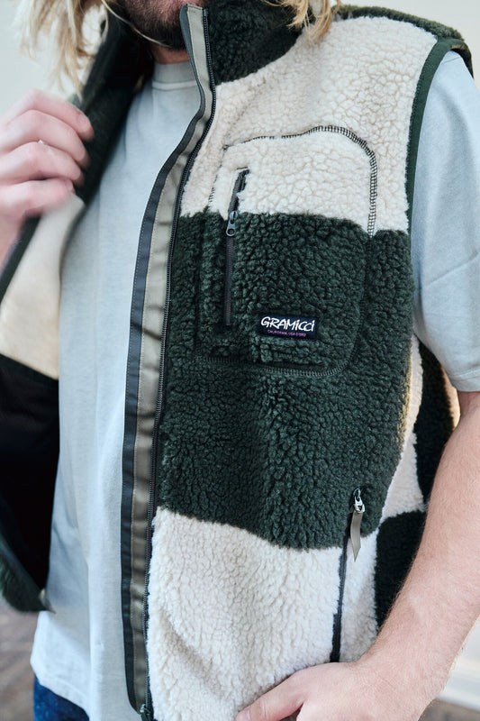 Gramicci Checkered Sherpa Vest Natural / Olive Check