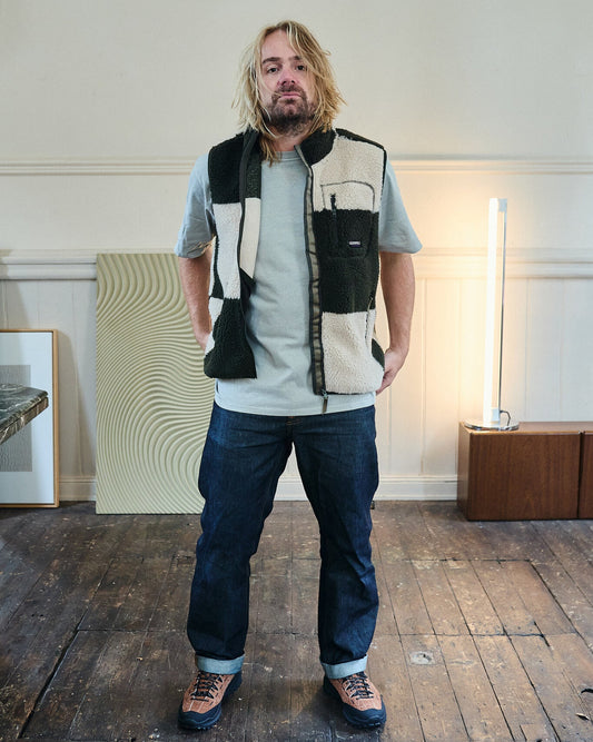 Gramicci Checkered Sherpa Vest Natural / Olive Check