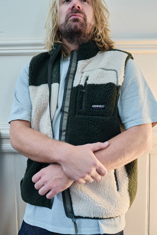 Gramicci Checkered Sherpa Vest Natural / Olive Check