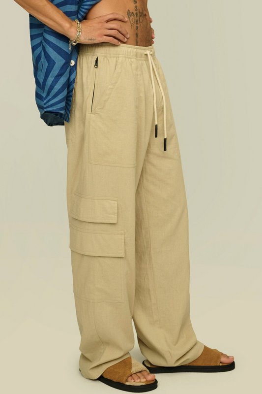 OAS Cargo Linen Trousers Beige