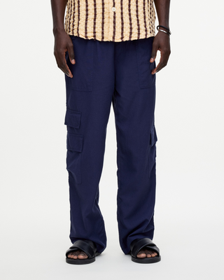 OAS Cargo Linen Trousers Blue