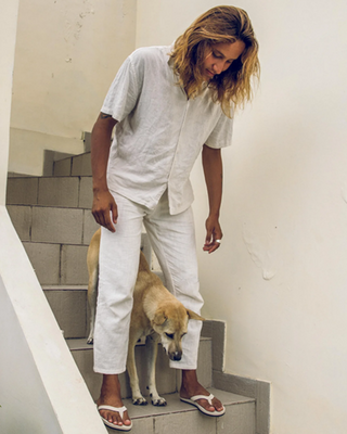 Indosole Men's Flip Flops Recycled Fabric Sea Salt / Natural Indigo