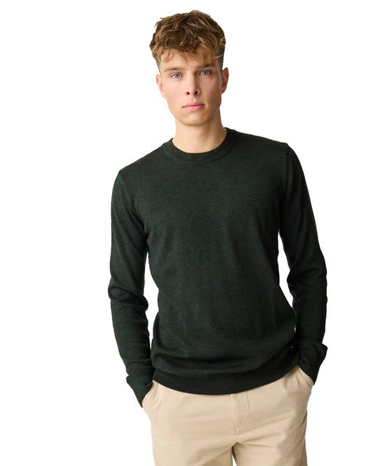 Knowledge Cotton Apparel Merino Crew Neck Sweater Forrest Night