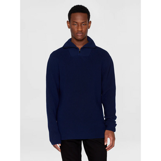 KnowledgeCotton Apparel Half Neck Zip Merino Wool Rib Knit Total Eclipse