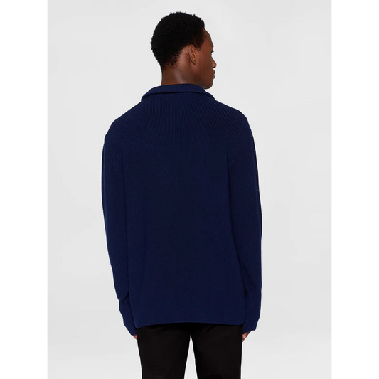 KnowledgeCotton Apparel Half Neck Zip Merino Wool Rib Knit Total Eclipse