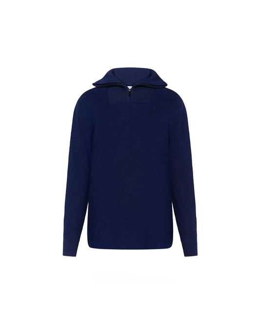 KnowledgeCotton Apparel Half Neck Zip Merino Wool Rib Knit Total Eclipse