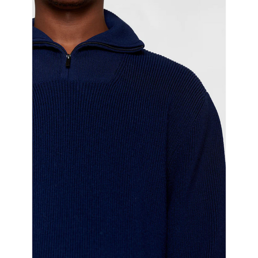 KnowledgeCotton Apparel Half Neck Zip Merino Wool Rib Knit Total Eclipse