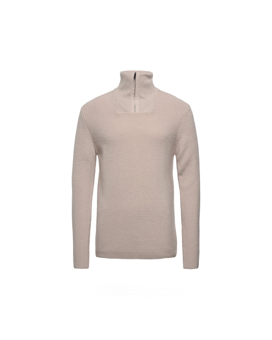 KnowledgeCotton Apparel 1/2 Neck Zip Merino Wool Rib Knit Kelp Melange