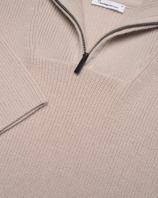 KnowledgeCotton Apparel 1/2 Neck Zip Merino Wool Rib Knit Kelp Melange