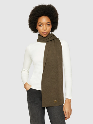 KnowledgeCotton Apparel Fine Merino Wool Scarf Dark Olive
