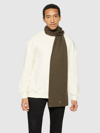 KnowledgeCotton Apparel Fine Merino Wool Scarf Dark Olive