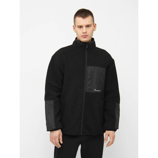 KnowledgeCotton Apparel Knitted Fleece Jacket Black Jet