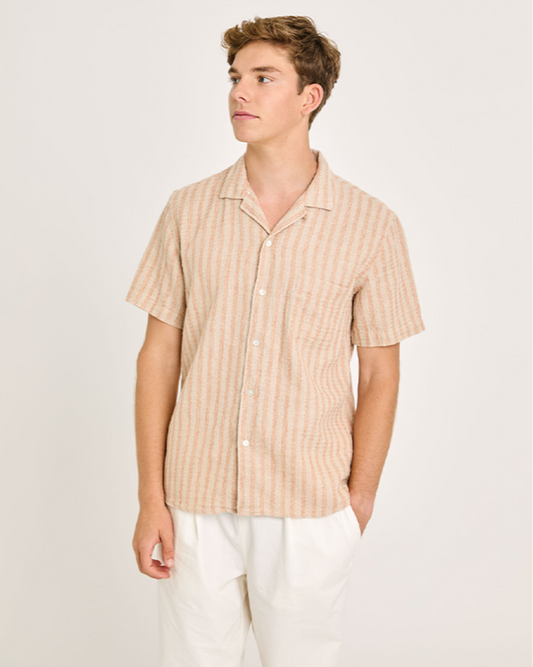 La Paz Silveira Clay Stripes Beige Striped Linen Shirt