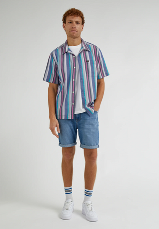 Lee Rider Short Slim Blue Bird Mid Worn