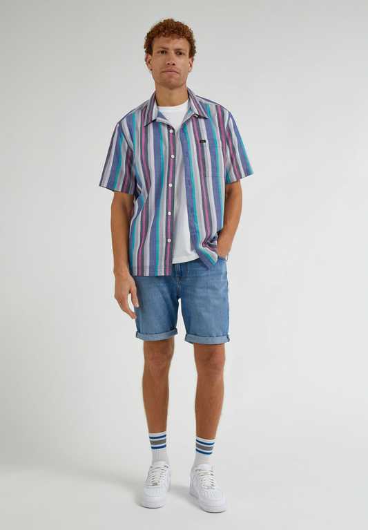 Lee Rider Short Slim Blue Bird Mid Worn