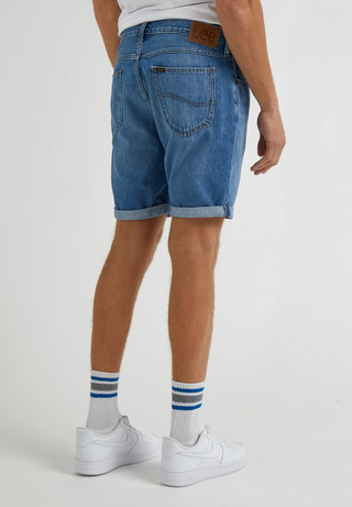 Lee Rider Short Slim Blue Bird Mid Worn