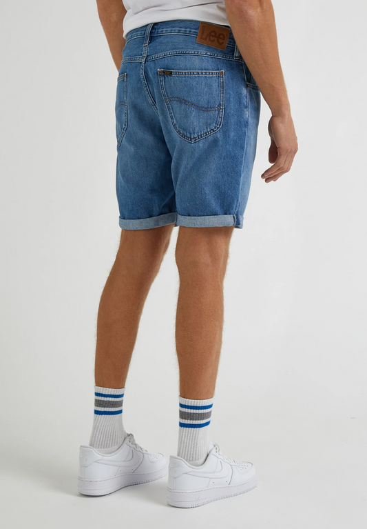 Lee Rider Short Slim Blue Bird Mid Worn