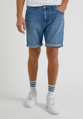 Lee Rider Short Slim Blue Bird Mid Worn
