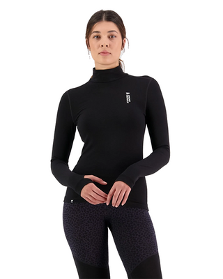Mons Royale Womens Cascade Merino Flex 200 Mock Neck LS Black