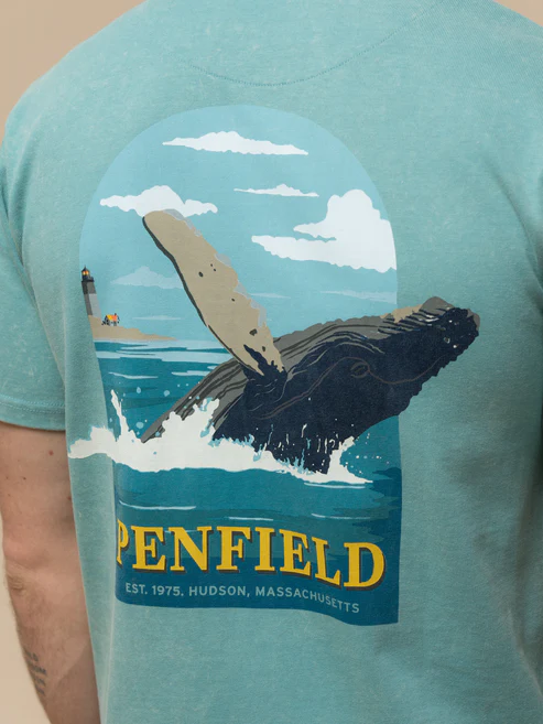 Penfield Whale Scene Back Graphic T-Shirt Dusty Turquoise
