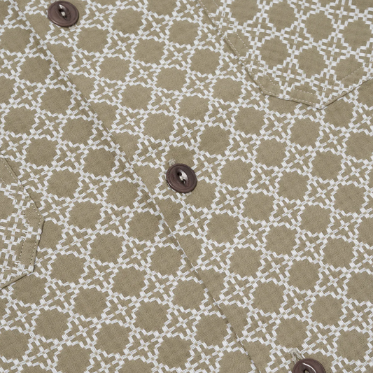 Universal Works Rhodes Cotton Square Pocket Shirt Sand / White