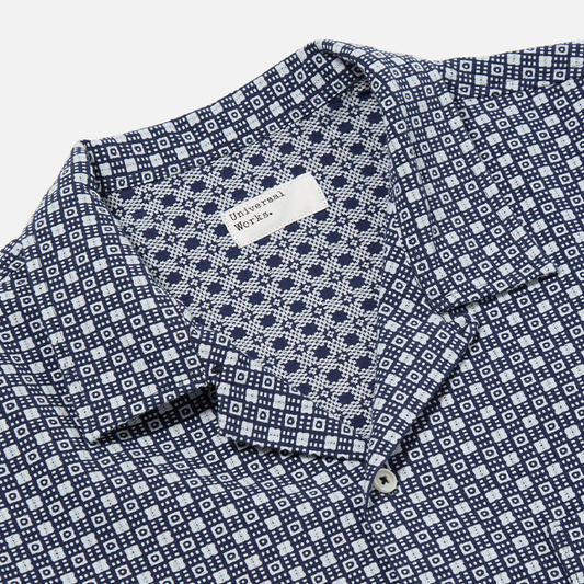 Universal Works Tile 3 Cotton Dean Road Shirt Navy