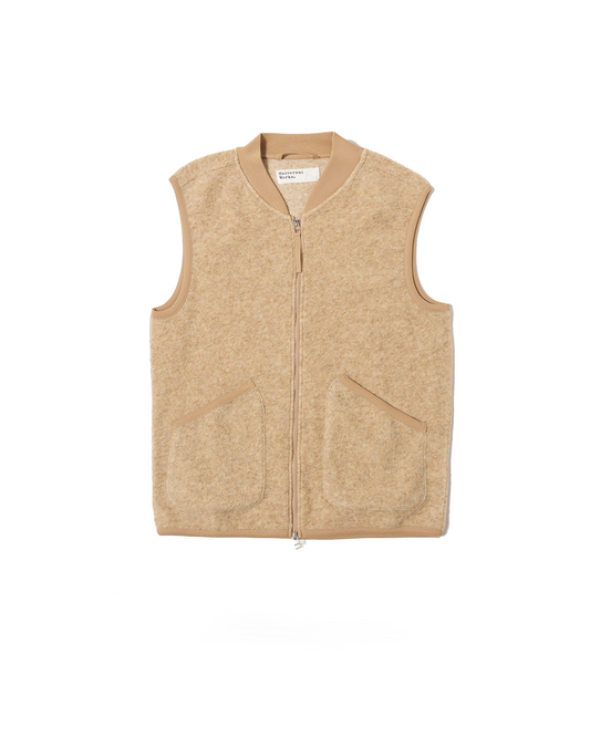 Universal Works Zip Waistcoat Wool Fleece Fawn