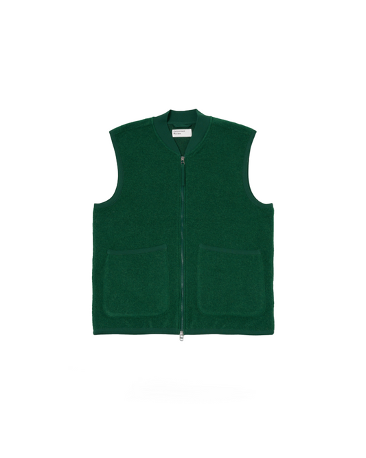 Universal Works Zip Waistcoat Wool Fleece Green