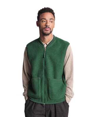 Universal Works Zip Waistcoat Wool Fleece Green