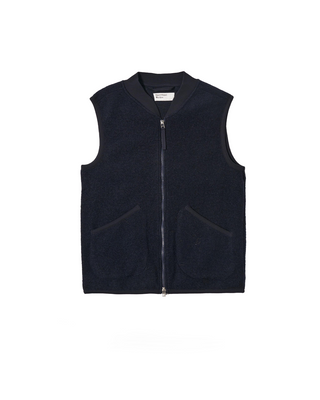 Universal Works Zip Waistcoat Wool Fleece Navy