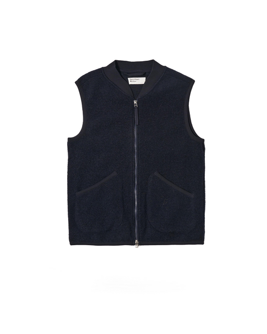 Universal Works Zip Waistcoat Wool Fleece Navy